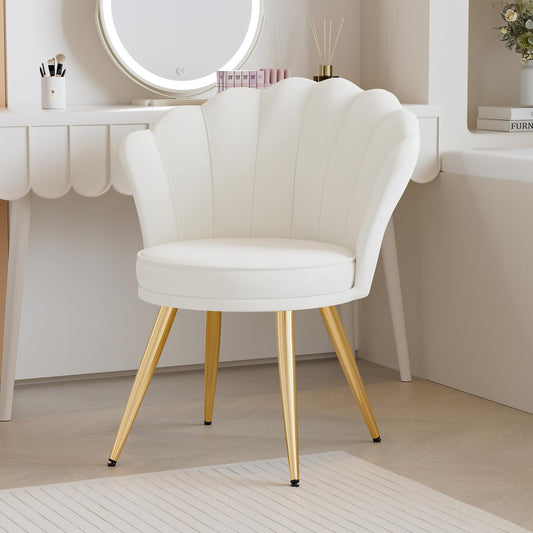 Aivermeil Velvet Accent Chair with Gold Metal Legs, Vanity Chair for Makeup Room, Upholstered Guest Chair for Living Room, for Bedroom, White