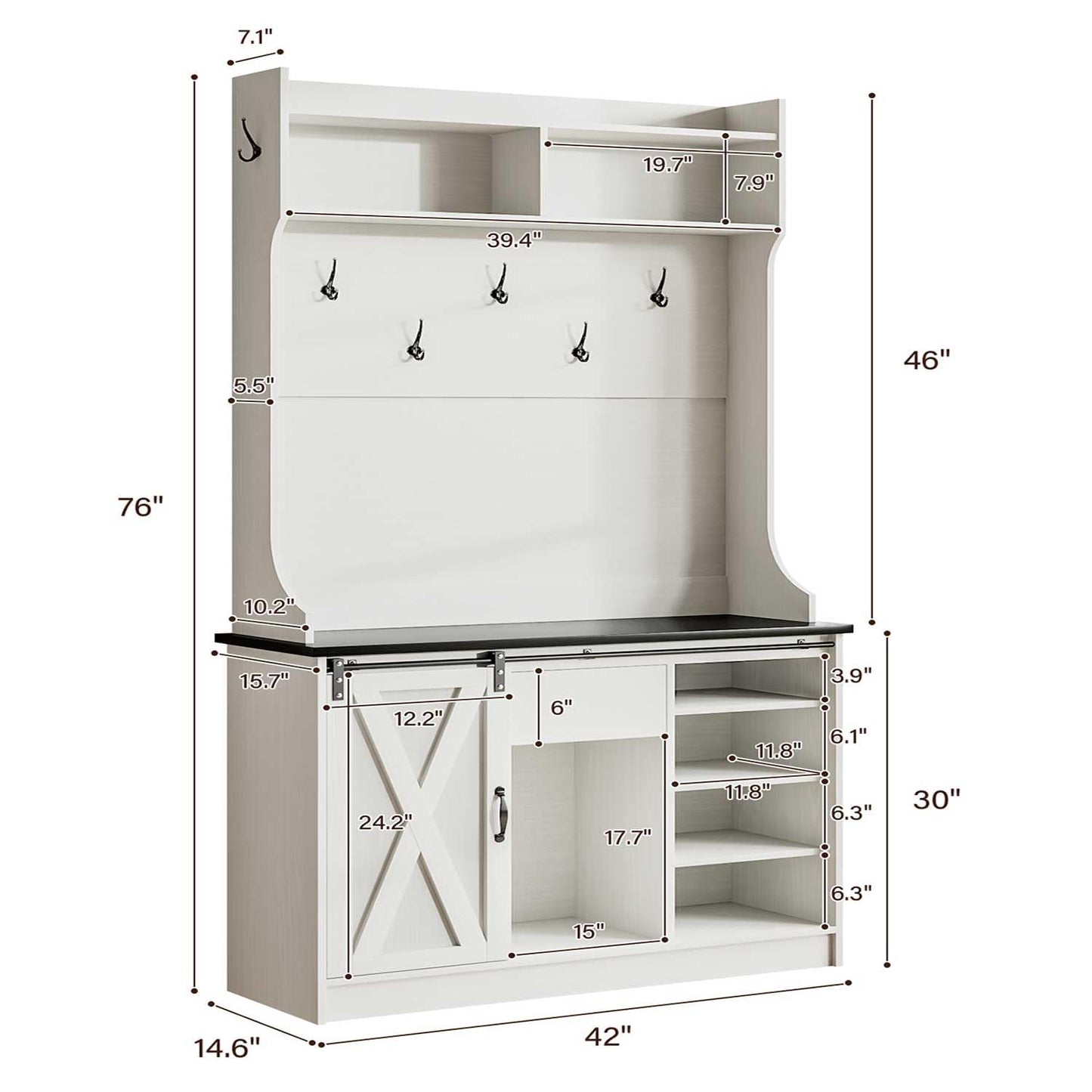 4ever2buy Hall Tree with Bench and Shoe Storage, 5-in-1 Entryway Bench with Coat Rack, Entryway Hall Tree with Adjustable Shelf, White