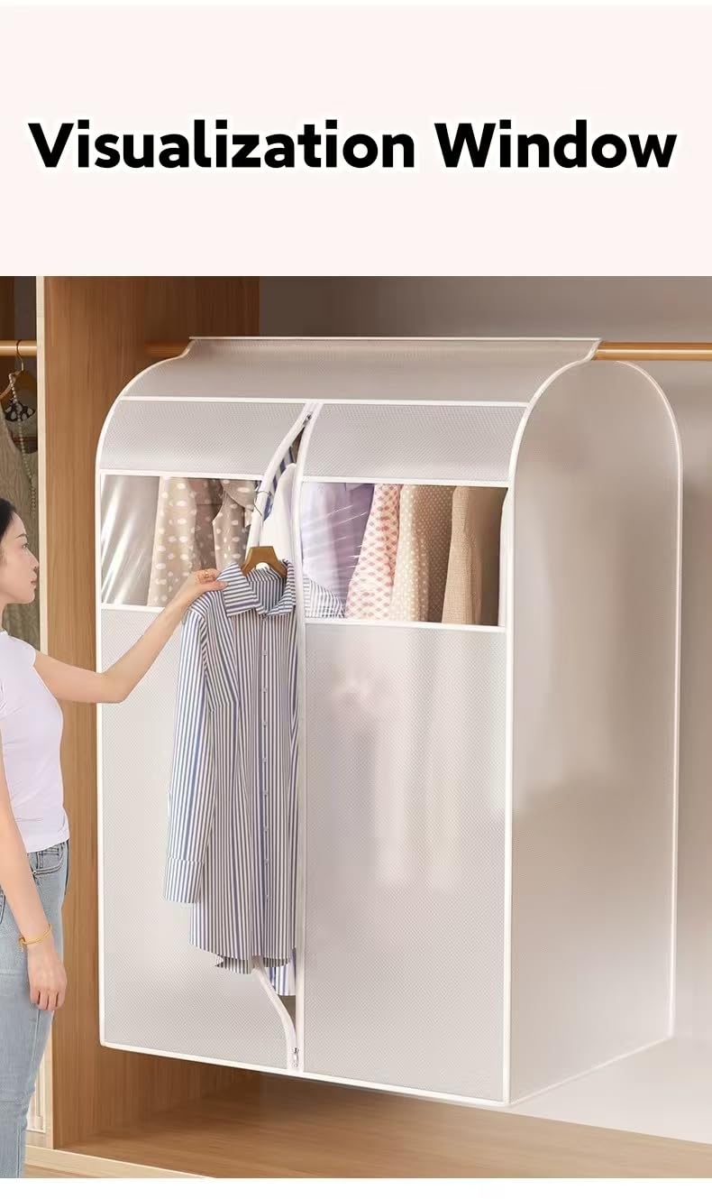 47" Transparent Visual Three-dimensional Dust-proof Cover: Waterproof and Dust-proof Clothes Storage Cover for Down Jackets in Wardrobes, with Zippers for Suit Covers.