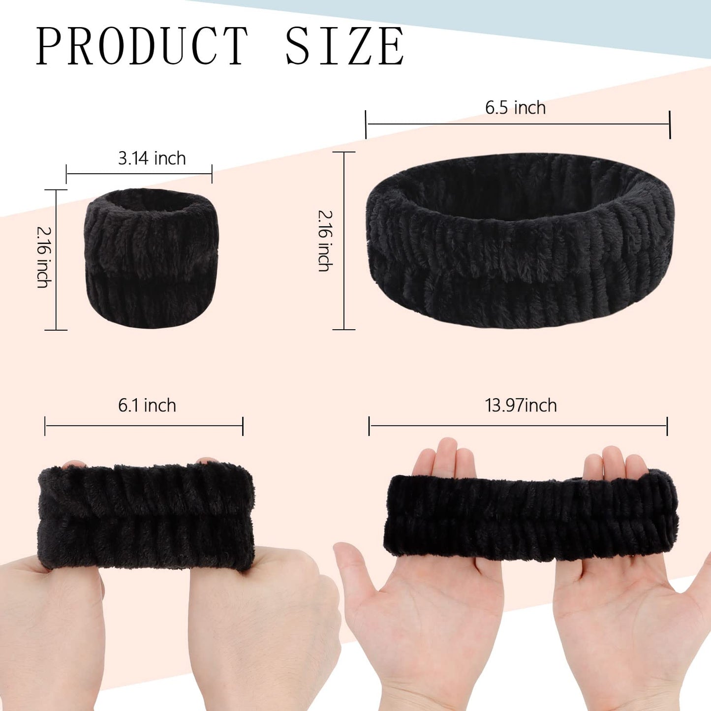 YARIEW Spa Set - 3 Makeup Facial Headbands and 6 Terry Cloth Wrist Bands for Women and Girls (Black)
