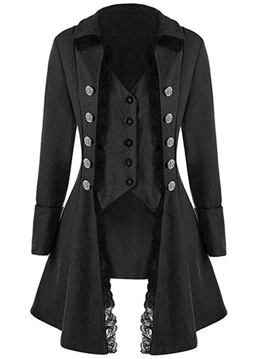 VNVNE Women's Gothic Steampunk Corset Halloween Costume Coat Victorian Tailcoat Jacket（M,Black）