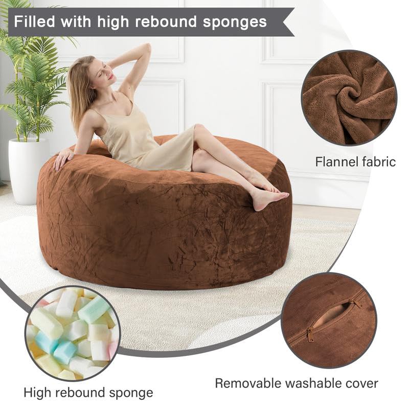 6FT Giant Bean Bag Chairs for Adults，Bean Bag Chair with Filler Included，Puff Chair，Memory Foam Chair，Living Room Furniture, Suitable for Indoor Balcony Games and Leisure Chairs (Coffee Colour, 6FT)