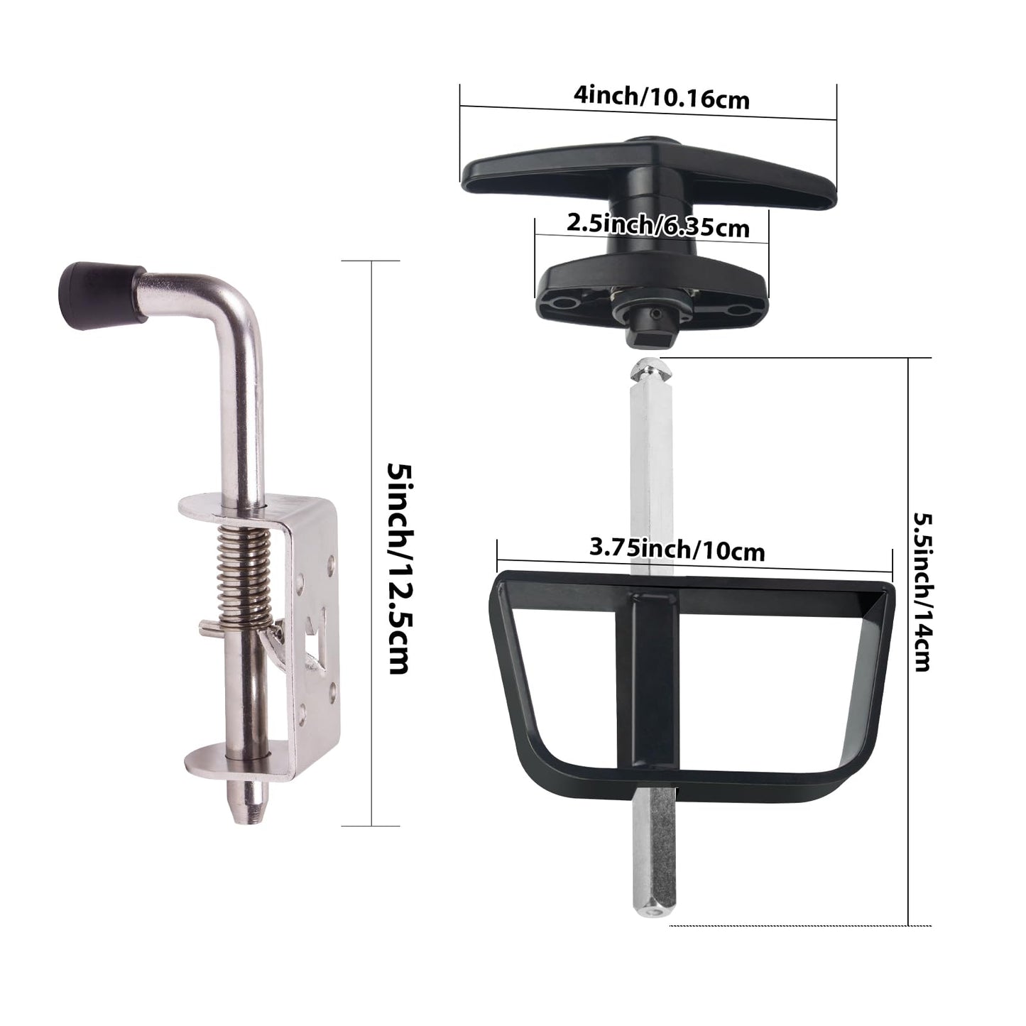 Hurrikom Shed Door Latch Kit with 5-1/2" Stem T-Handle Lock, 5 Keys and 2 Packs Spring Loaded Latch Hardware - Ideal for Sheds, Playhouses, Chicken Coops, RVs, Garages