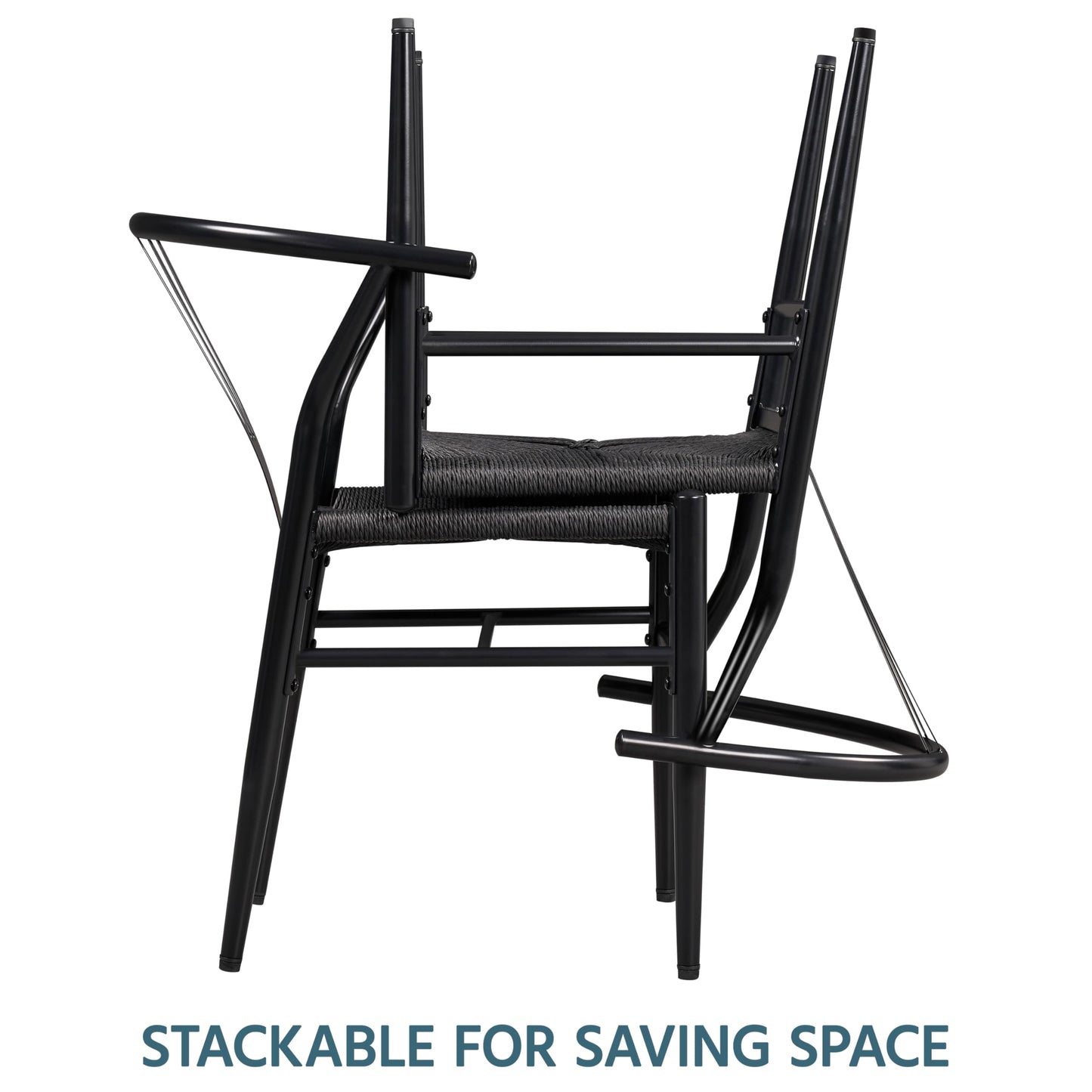 Yaheetech Weave Chair Hemp Seat Chair for Kitchen, Dining, Living Room Set of 2, Full Black