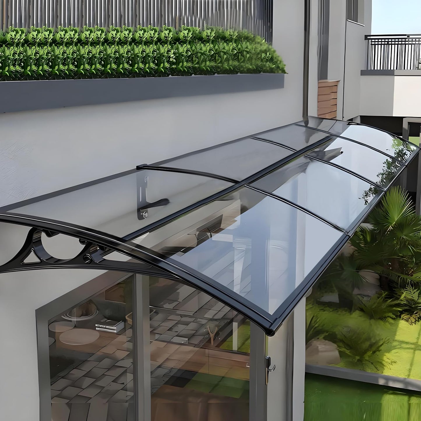 118.1'x39.4' Aluminum Patio Awning for Doors & Windows - Polycarbonate Roof Cover with UV Block, Waterproof & Snowproof Protection - Exterior Door Canopy Easy to Install (Crystal Clear)