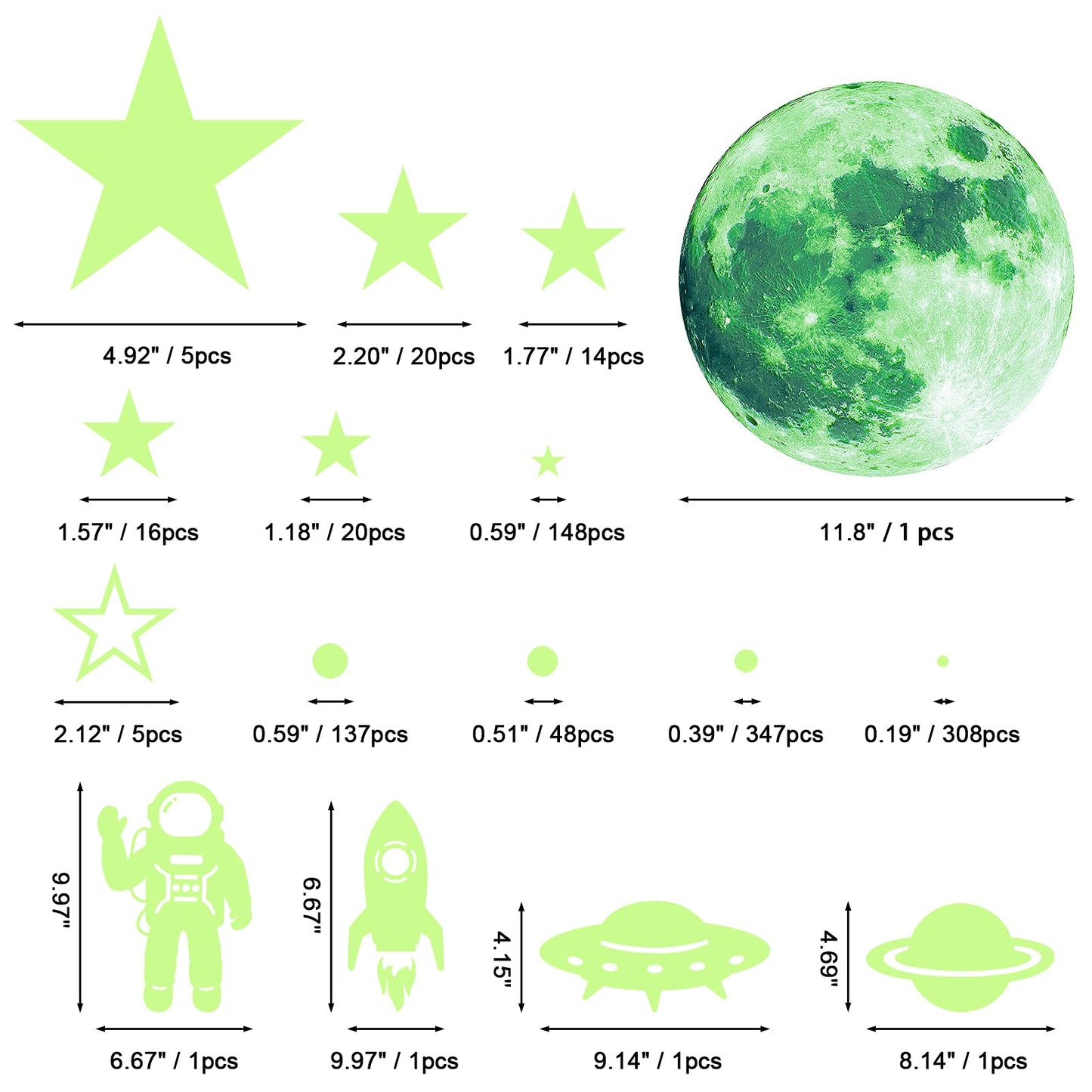 1078 PCS Glow in The Dark Stars for Ceiling Planets Galaxy Space Nursery Wall Stickers Rocket Astronaut Kids Boys Room Decorations Bedroom