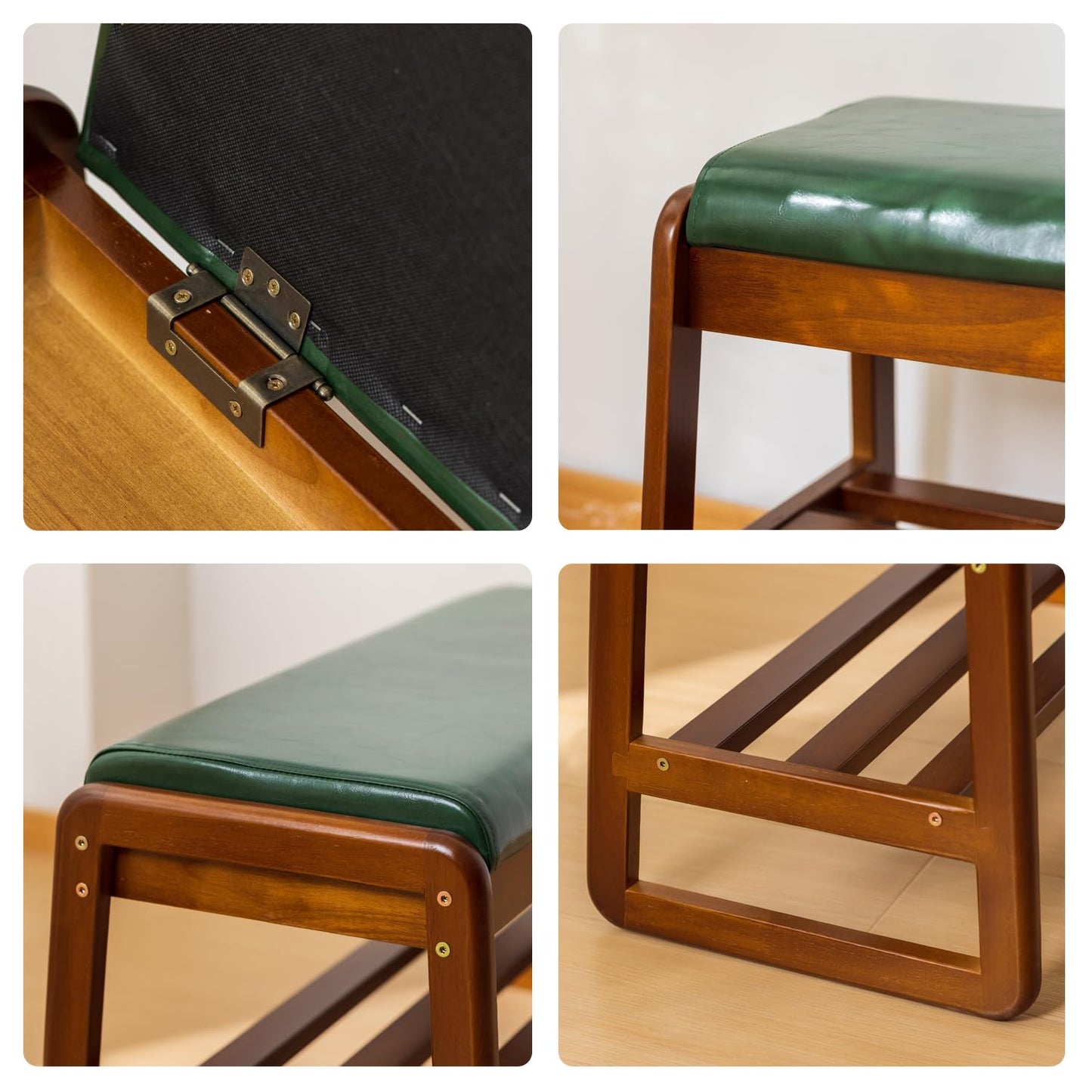 ABAMFUR Shoe Rack Bench, Solid Wood Entryway Bench with Flip-Open Storage Box for Entry, Hallway (Green-39.4")