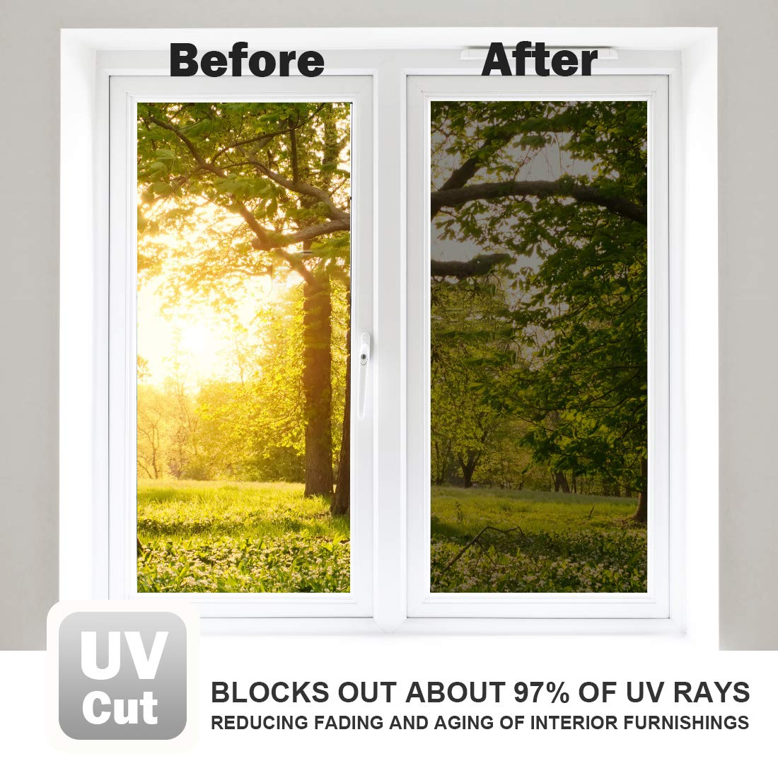 WPCTEV Window Film One Way Mirror Tint Daytime Privacy Static Cling Non-Adhesive Decorative Heat Control Anti UV Window Tint for Home and Office Black Silver 6 Mil 29.5 Inch x 13.1 Feet