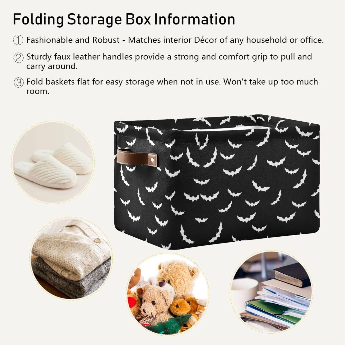 XUWU Storage Basket Bin Bats Halloween Goth Organizer Basket Collapsible Shelf Basket Cube with handle for Nursery Bedroom Bathroom