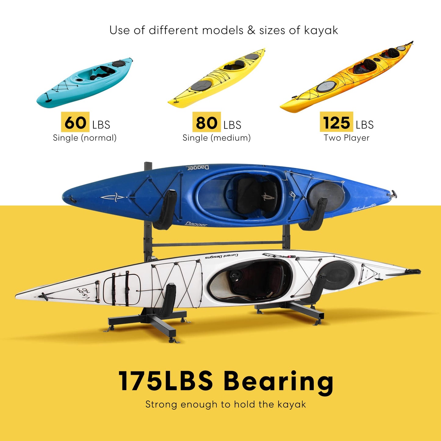 VIVOHOME Kayak Storage Rack, Adjustable Freestanding Dual Stand for Kayaks, SUP Boards, Canoes & Paddle Boards, Heavy Duty, Supports up to 175 lbs