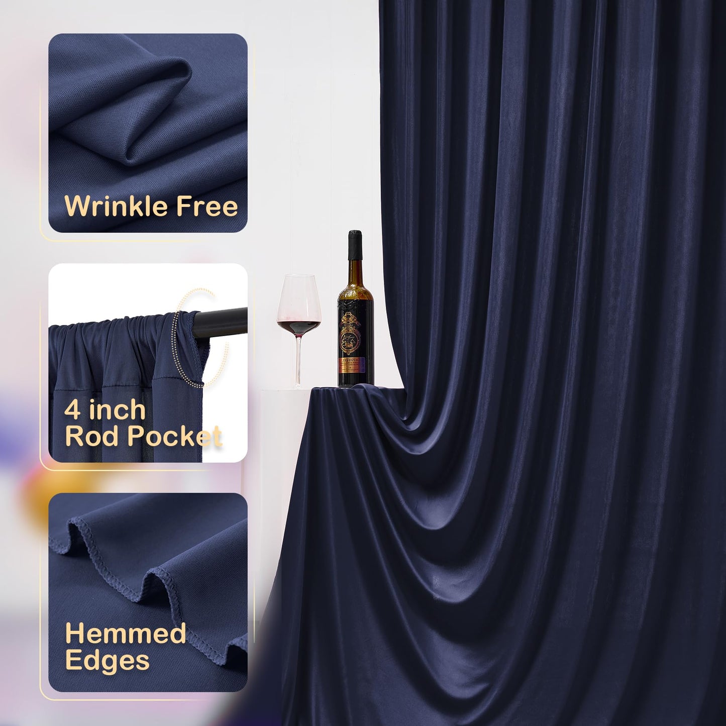 20ftx10ft Navy Blue Backdrop Curtains for Party Background, Wrinkle Free Navy Photo Curtains Backdrop Drapes 4 Panels Back Drop Cloth for Wedding Birthday Photography Baby Shower Decor
