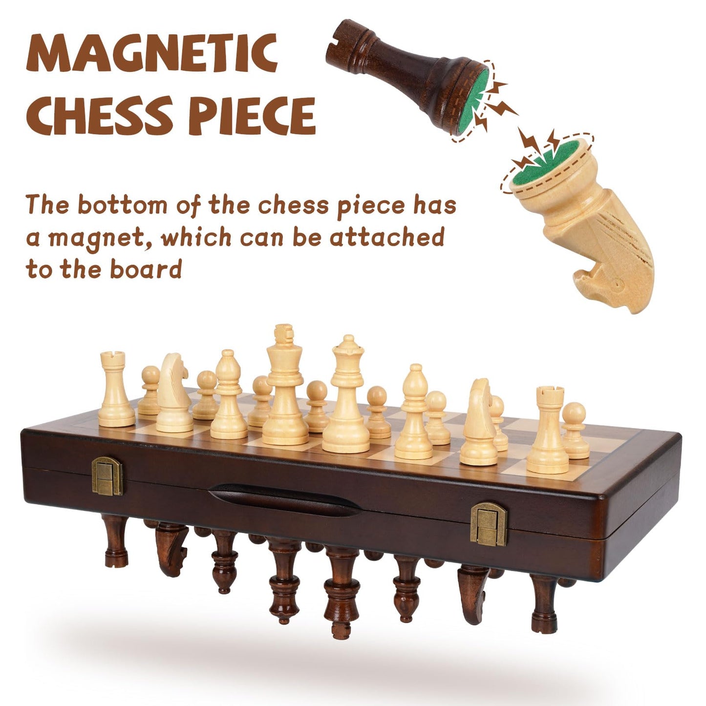 2 in 1 Magnetic Chess Set and Checkers Board Game Set 15" Wooden Folding Chess Board with 2 Extra Queens Travel Chess Sets Family Board Game Gift for Kids, Adults Portable Elegant Classic Chess Game