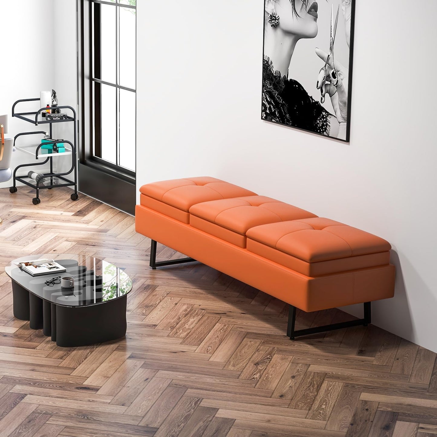 AIIT 3-Seat Waiting Room Bench - Reception Bench with Thickened PU Leather, Waiting Room Chairs Lobby Bench for Office Barber Store Salon Shop, Orange