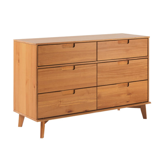 Walker Edison Sloane 6-Drawer Groove Handle Solid Wood Dresser, 52 Inch, Caramel