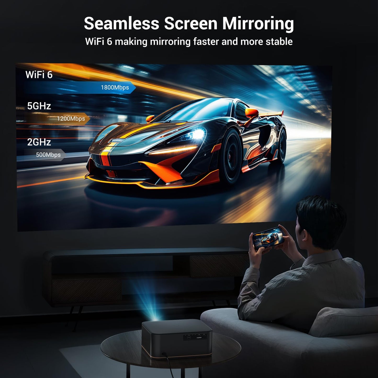 1500 ANSI 4K Full HD Projector with WiFi and Bluetooth, HAPPRUN Movie Home Theater with Auto Focus, 300'' Display for Indoor/Outdoor, Smart Proyector Compatible with Phone/TV Stick/PC/PS5