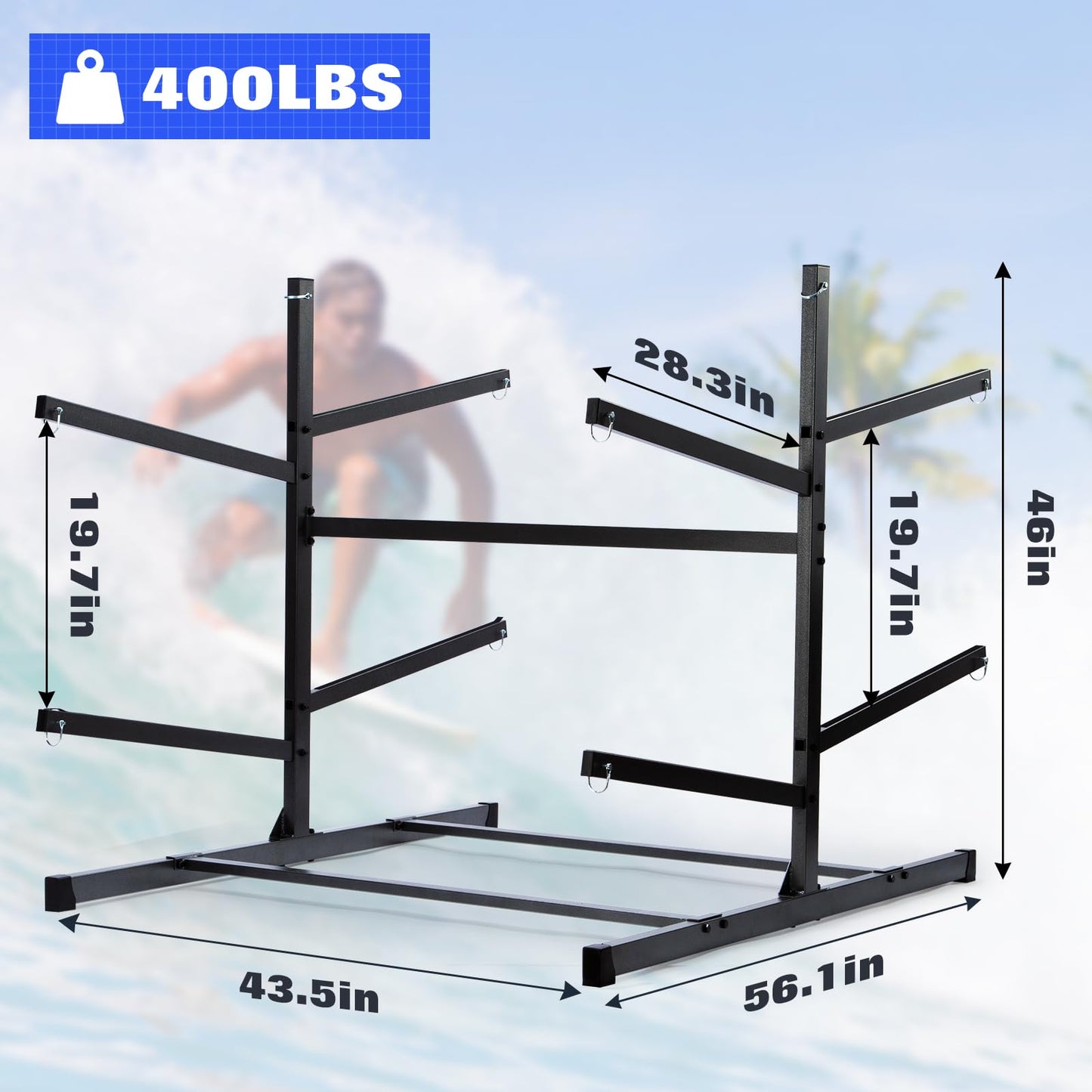 Morohope Freestanding Kayak Storage Rack Kayak Tackle Storage Heavy Duty Weatherproof Outdoor Storage Rack Storage Hooks for Kayaks, SUP, Canoe Paddleboard, 4 Levels