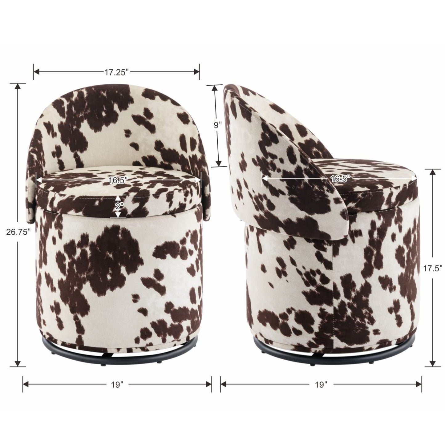 Ya-Home Modern Swivel Ottoman Vanity Chair, Linen Upholstered Barrel Club 360°Degree Swivel Side Stool with Storage, Comfy Makeup Stool for Bedroom Living Room, Milk Cow