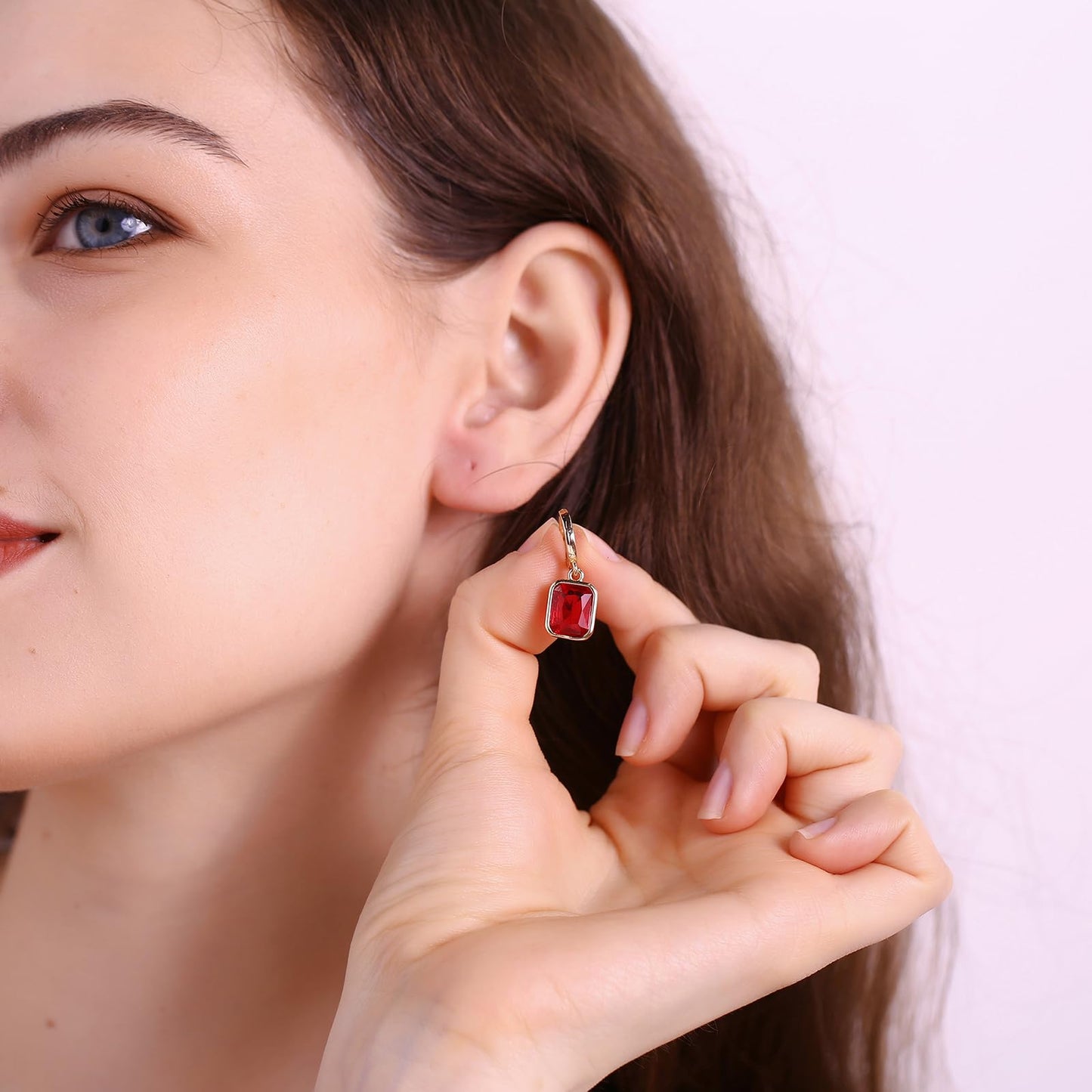 Winssigma Birthstone Crystal Hoop Earrings, Gold Small Dainty Birthstone Drop Earrings Huggie Hoop for Wedding Birthday Everyday Wear(Red)