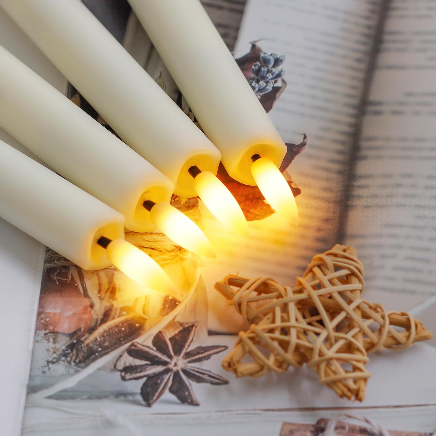 Yeelida Battery Operated Flameless Taper Candles with Two Remote Timer, 6.4" LED 3D-Wick Window Candles, Flickering Long-Lasting Warm Light Electric Pack of 6 Flameless Candlesticks (0.78" Dia,Ivory)