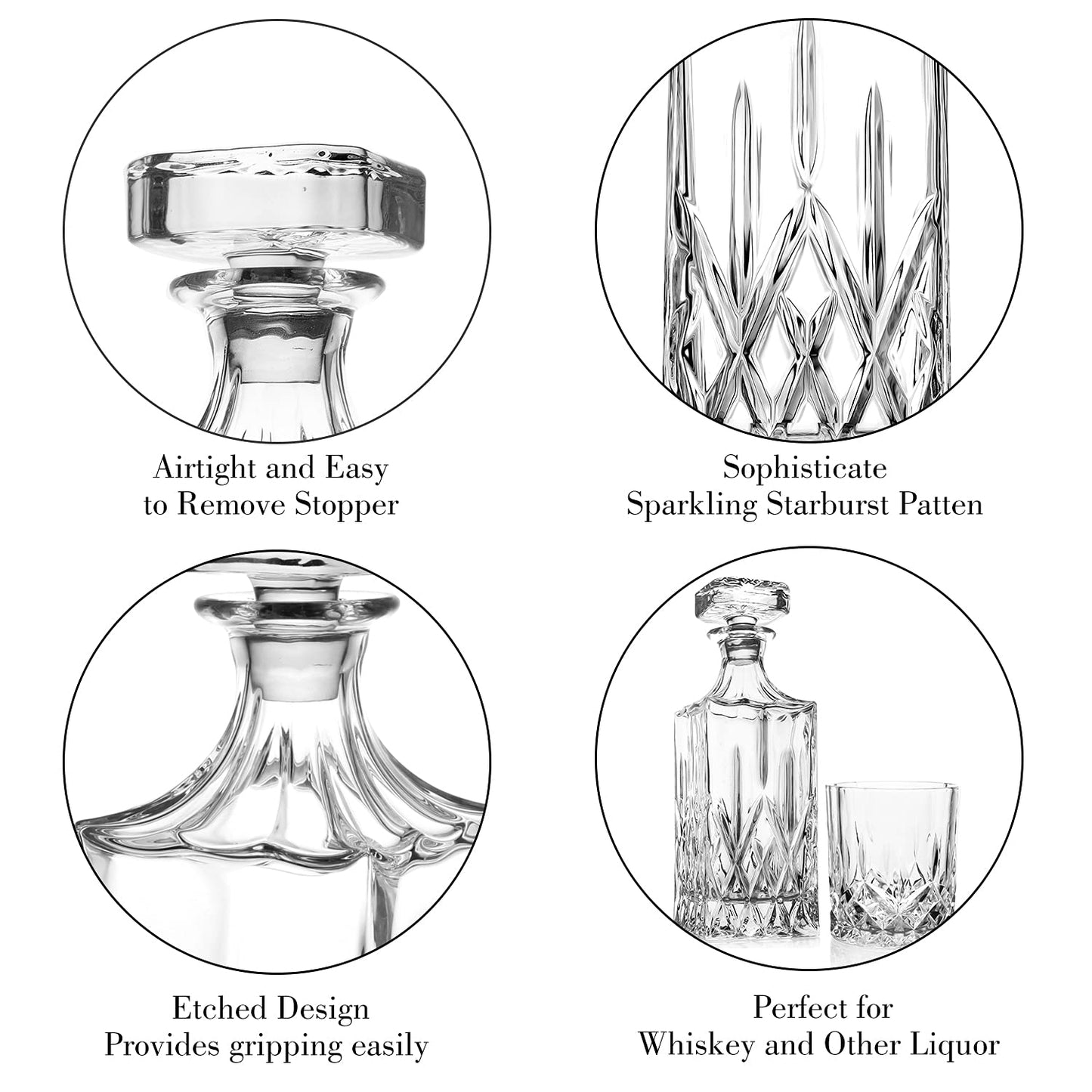 Whiskey Decanter With Glass Stopper ,25 oz Liquor Decanter For Alcohol , Wine , Scotch , Brandy or Bourbon Decanter , Lead-Free Crystal Decanter