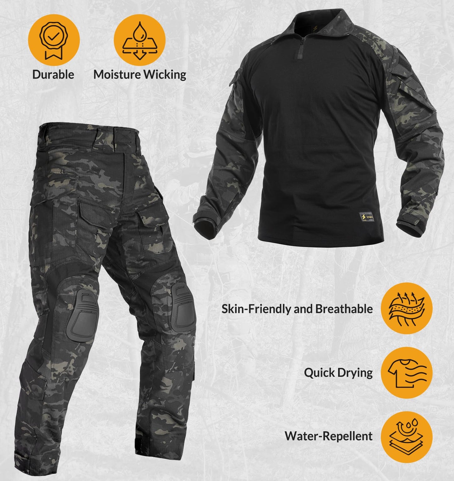 VOTAGOO GEAR G3 Combat Uniform Set for Men Tactical Camouflage Clothing Hunting Paintball Suit with Knee & Elbow Pads
