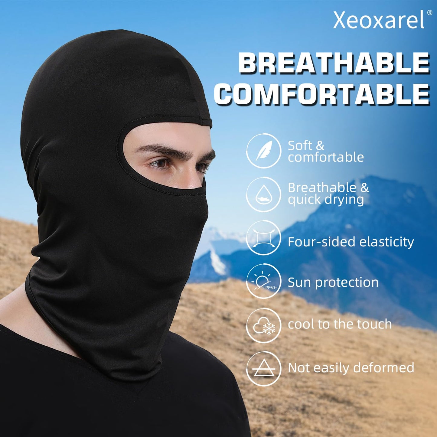 Xeoxarel Balaclava Face Mask, Summer Cooling Neck Gaiter, UV Protector Motorcycle Ski Scarf for Men/Women Black