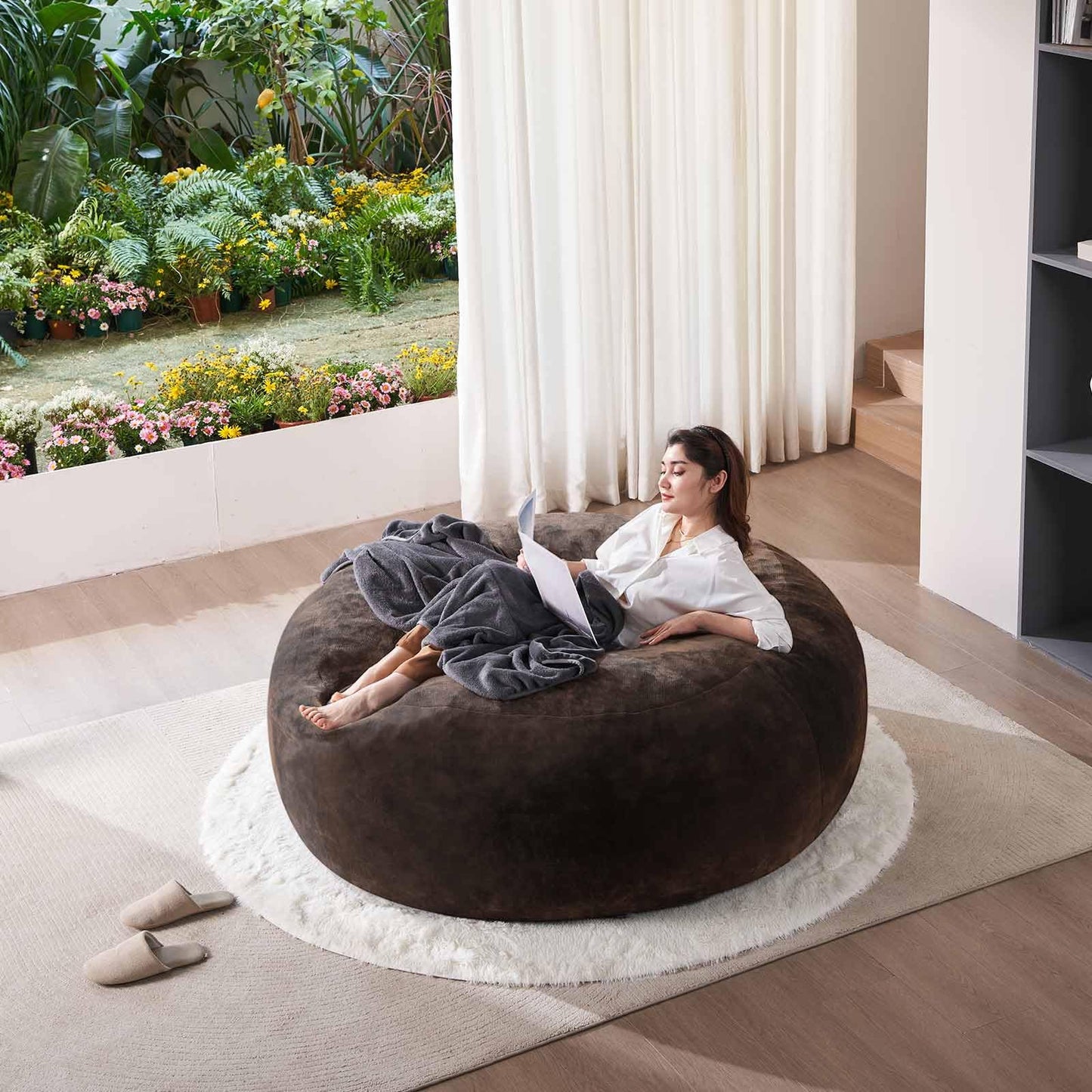 5FT,Giant beanbag Chairs for Adults,Bean Bag with Filler Included,Soft and Comfortable Memory Foam Chair,Extra Large Bean Bag，Adult Living Room，Leisure Chair Suitable for Bedroom and Dormitory(Brown)