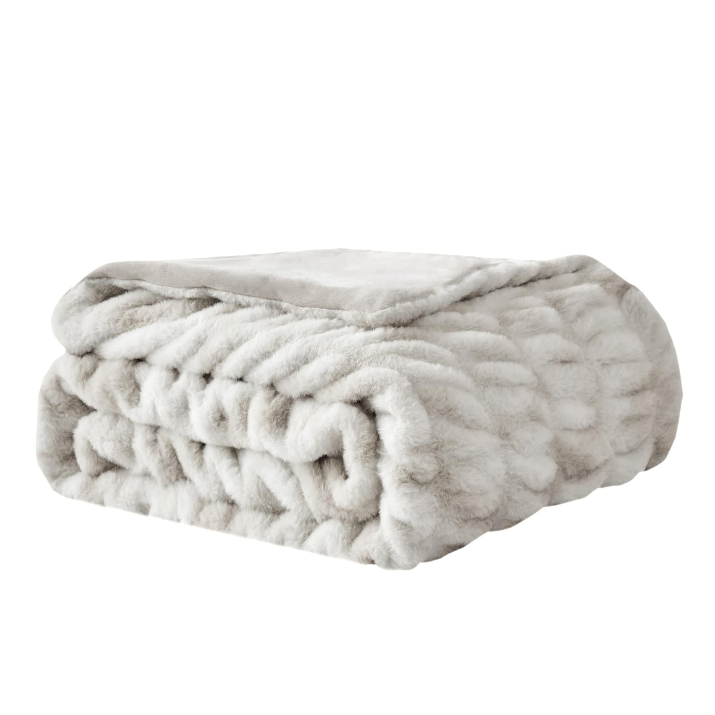WDCOZY Ruched Faux Fur Throw Blanket Soft Cozy Fluffy Luxurious Blankets Couch Bed Sofa Chair Home Decor Warm Furry Fall Winter Plush Rabbit Fur Bubble Blanket 60" x 80", Grey
