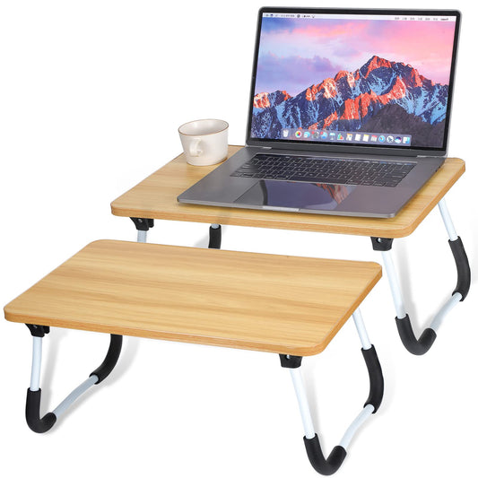 2 Pcs Foldable Laptop Table Lap Desk Mini Bed Table Portable Bed Tray Laptop Stand for Bed for Couch Sofa Working Reading Eating Children Workers School Classroom Home Office Supplies (Wood Color)