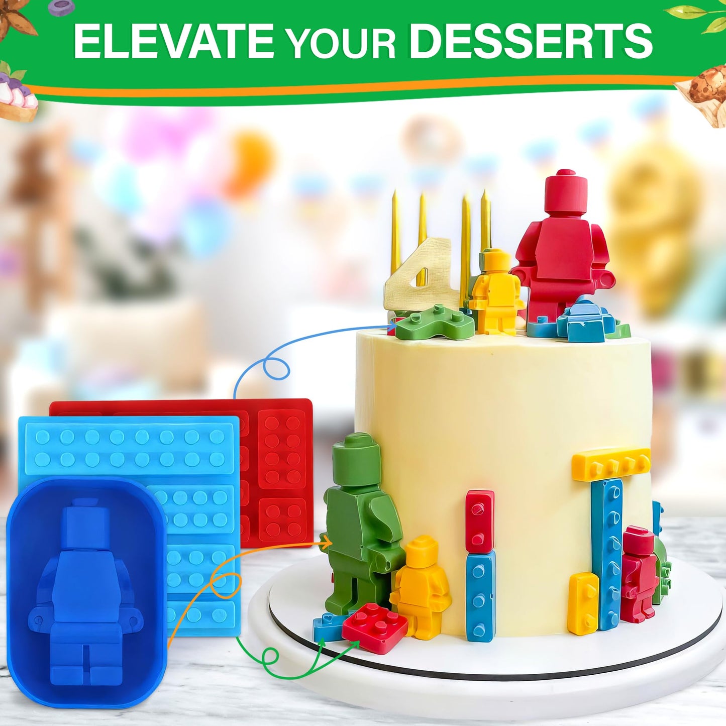 6 Pcs Silicone Molds for Chocolate – Fun Robot & Brick Non-Stick Shapes, Heat-Resistant, Easy to Use and Clean – Chocolate Molds Silicone Design for Candy, Ice, Gelatin, Gummy, and Cake Decorating