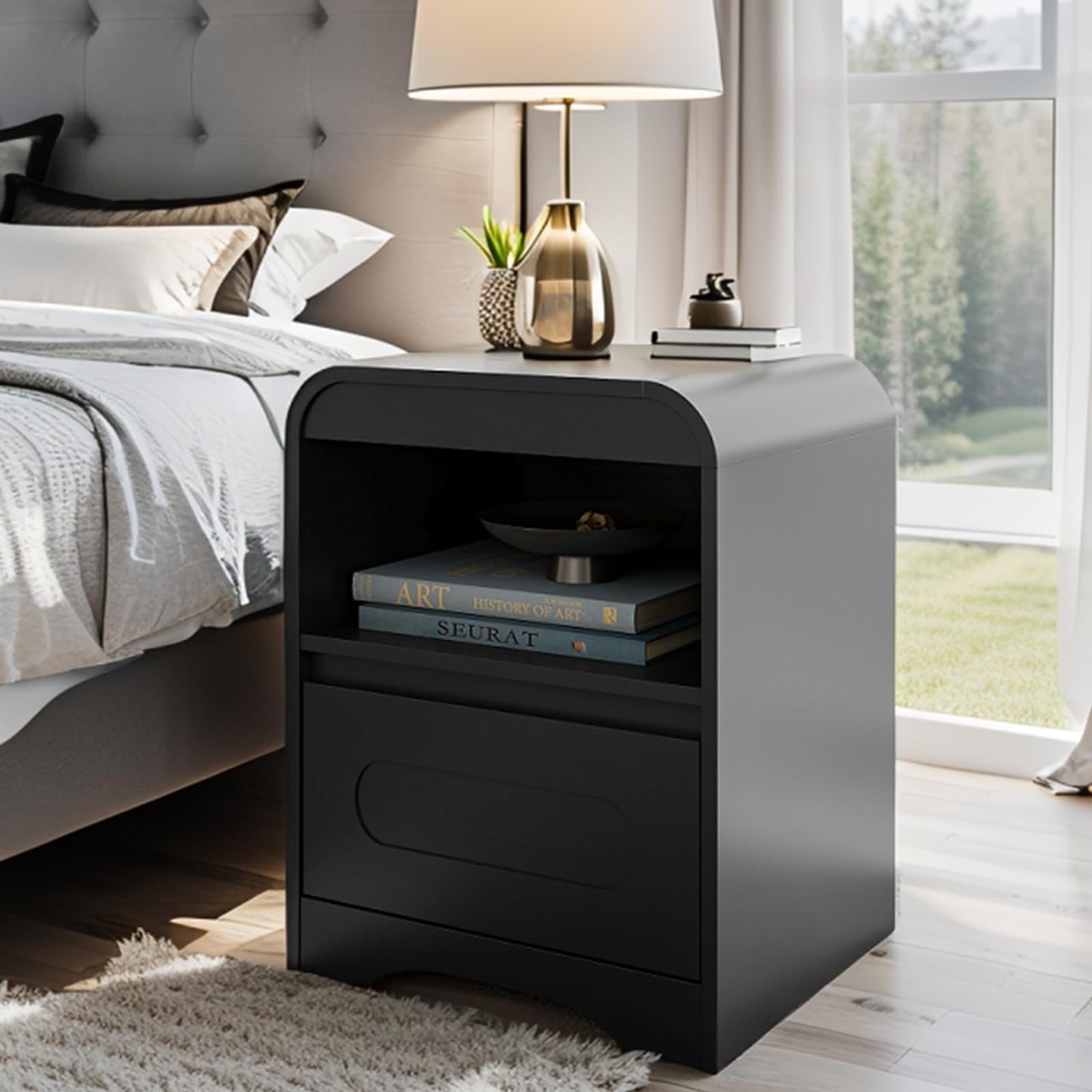3 Pcs Bedroom Set, Modern Bedroom Furniture Set, Wood 6 Drawer Dresser and 2 Drawer Nightstand Set of 2, Chest of Drawers Wide Storage Organizer Cabinet Set, Black
