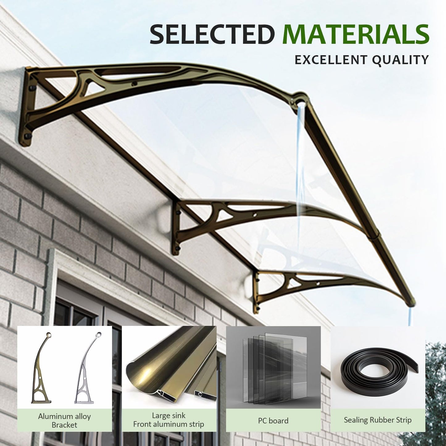 Window Door Patio Awning Door Awnings Exterior Rain and Snow Aluminum Alloy Bracket, Strong Load-Bearing Capacity, Long Service Life, Suitable for Patios, Deck Doors, Porches, Exterior Awnings