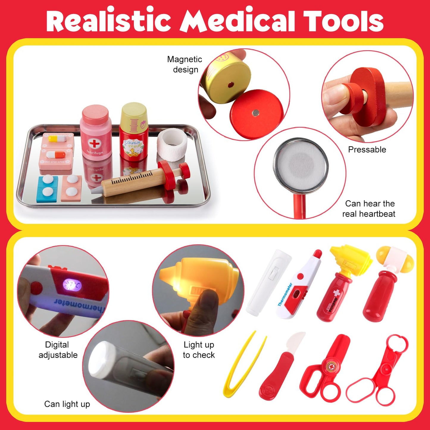 XZZO Doctor Kit for Kids, 36 Pcs Pretend Kids Doctor Playset kit for Toddlers 3-5 with Medical Bag & Real Stethoscope ,toddler doctor play set for Boys and Girls Fun Role Playing Game Doctor Play Gift