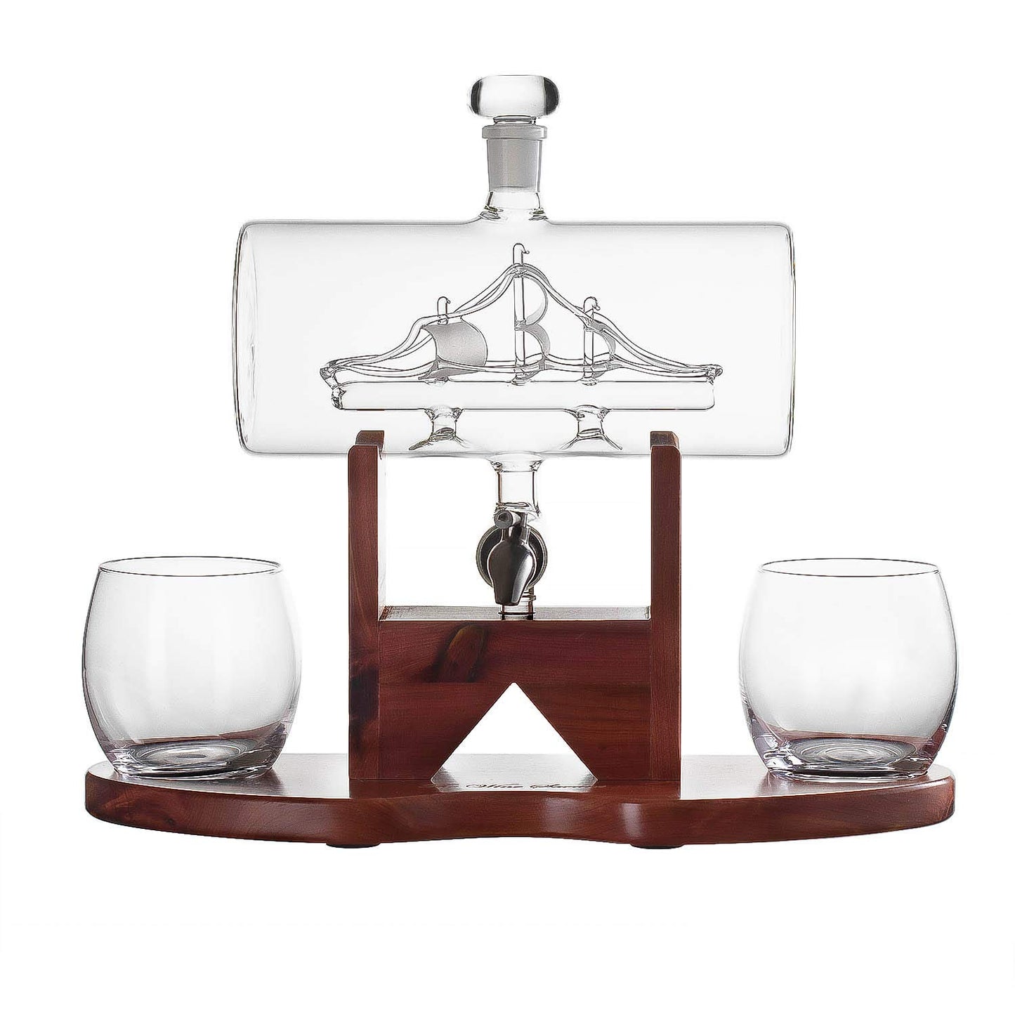 Whiskey Decanter Set, Liquor Dispenser for Home Bar, Crystal Glass - 1250ml Ship & 2 Whiskey Glasses Beautiful Stand, Gift for Dad, Husband or Boyfriend - The Wine Savant 100% Lead-Free