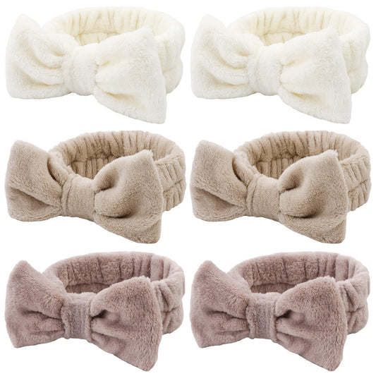 WHAVEL 6 Pack Spa Makeup and Facial Microfiber Bow Headbands - Fluffy Hair Bands for Skincare and Face Washing (Type 16)