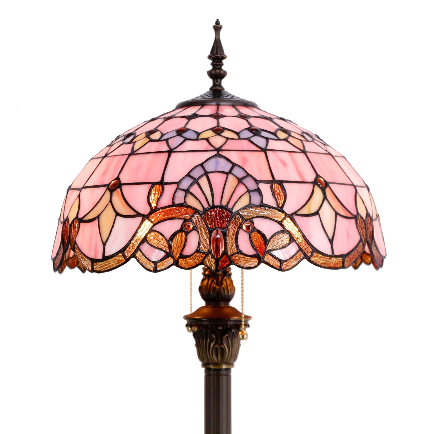 WERFACTORY Tiffany Floor Lamp Pink Baroque Stained Glass Standing Reading Light 16X16X64 Inches Antique Pole Corner Lamp Decor Bedroom Living Room Home Office S003P Series