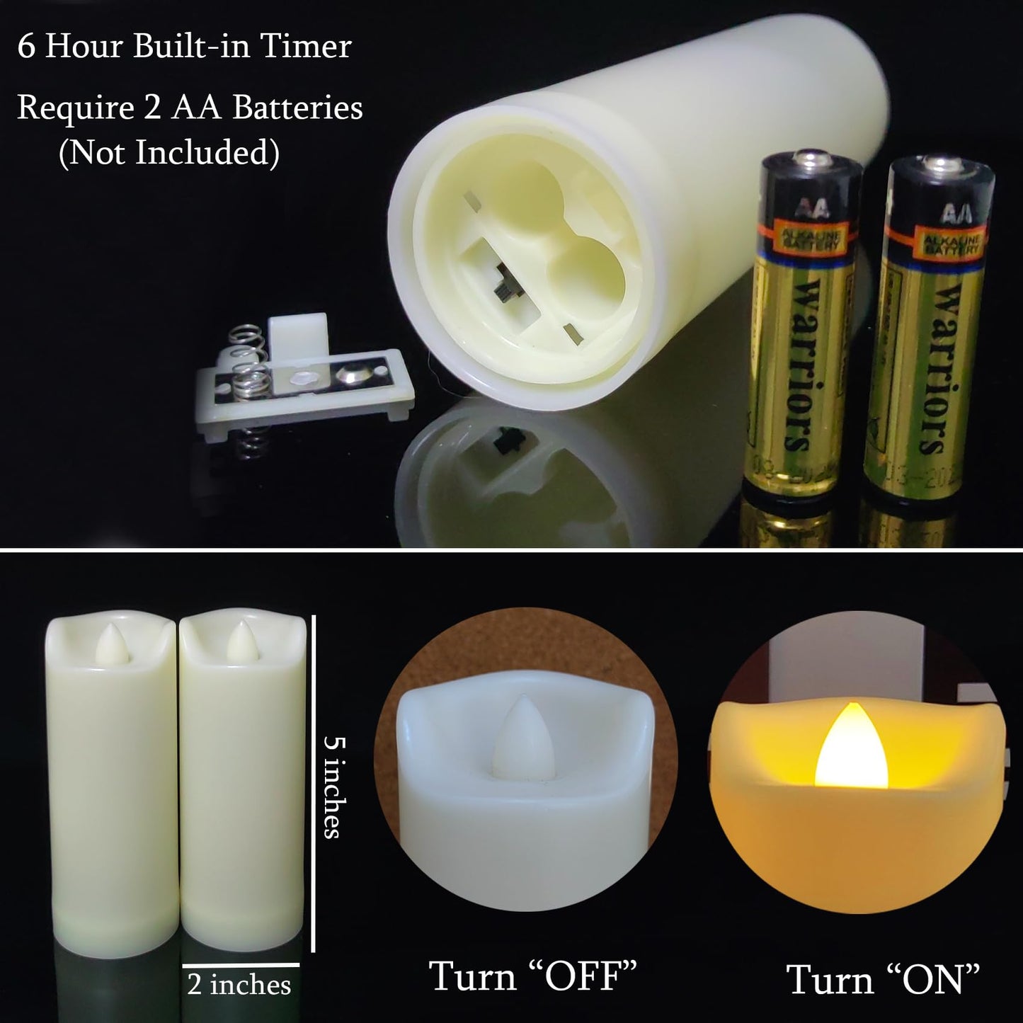 4 Pack LED Battery Operated Candles 2"x5" Plastic Flickering Flameless Candles with Timer Outdoor Waterproof Wedding Party Halloween Christmas Decoration Gifts Realistic Slim Tall Pillar Candles