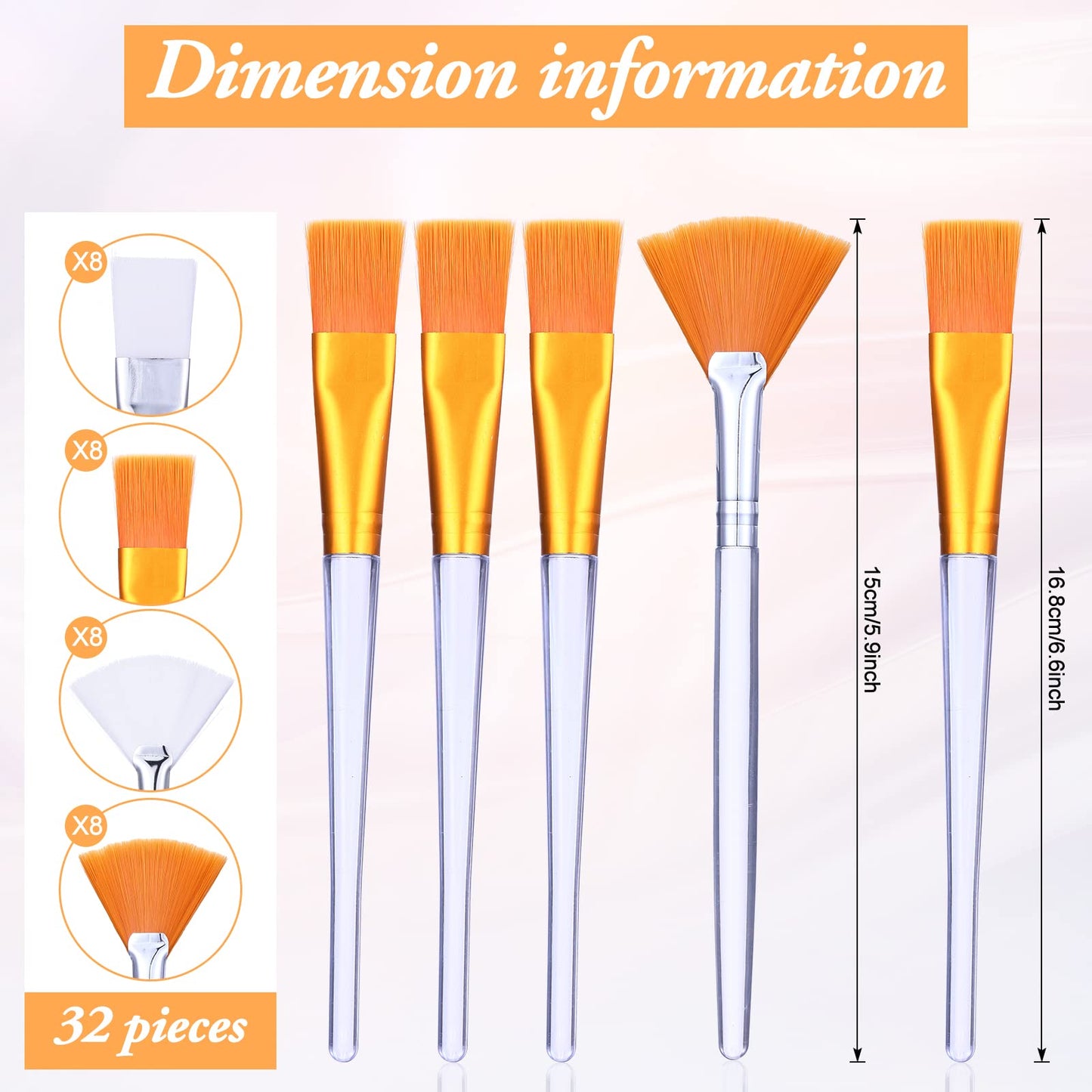 32 Pcs Face Mask Fan Brush Applicator Set Soft Fan Brush Flat Head Facial Esthetician Mask Cosmetic Makeup Tools for Eyelash Extension Peel Mud Clay face Cream(Brown)