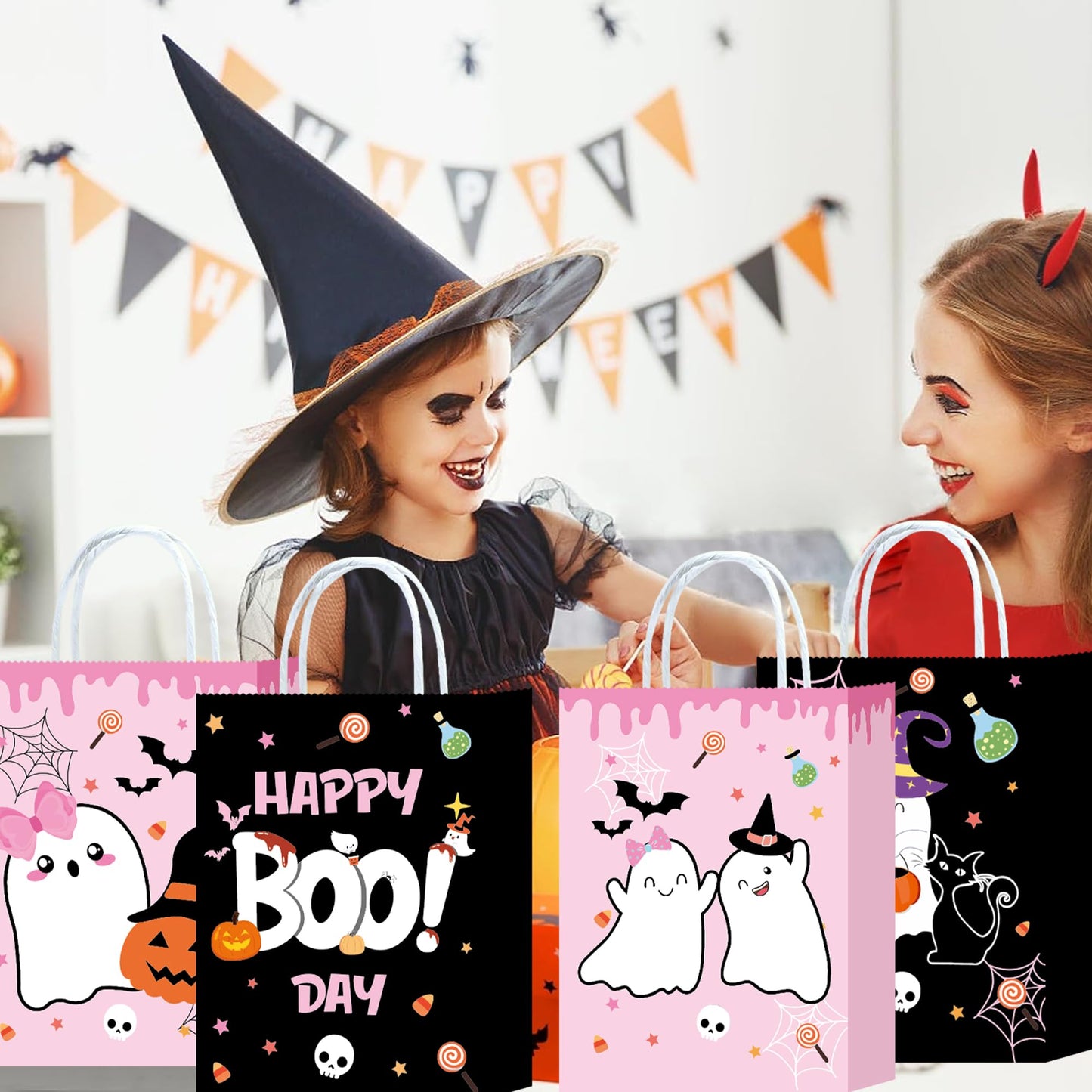 W WINTMING 16Pcs Halloween Party Favors Bags with Handle Trick or Treat Gift Bags Wrapping Halloween Goodie Candy Bag Docor Supplies