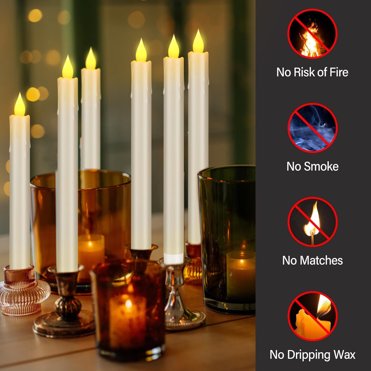 wemarry Flameless Taper Candles 10.6" Dripless Battery Operated with Remote Timer 6 Pack, 400+ Hours by 2 AA Batteries for Home Decor, Candlelight Dinner, Weddings