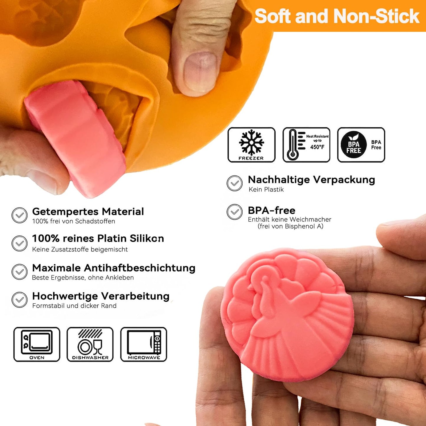 2PCS Fall Silicone Molds Thanksgiving Chocolate Mold Pumpkin Soap Mold Autumn Maple Leaf Candy Mold Acorn Squirrel Ice Cube Mold for Baking Halloween Cake Cupcake Decoration (Amber yellow)