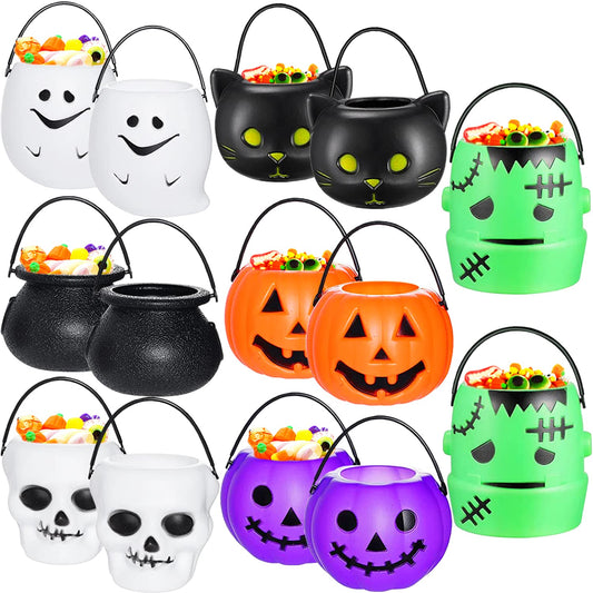 14 Pieces Halloween Candy Bucket,Mini Halloween Candy Holder,pumpkin ghost cauldron candy bucket for trick or treat,Halloween Party Supplies