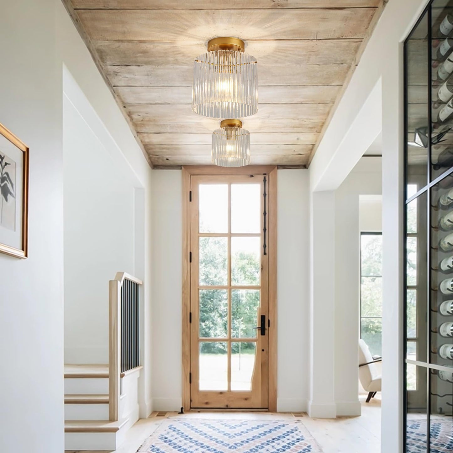 wochos Modern Semi Flush Mount Ceiling Light, Industrial Clear Glass Ceiling Light Fixture, Crystal Ceiling Lamp, Modern Ceiling Lamps, Farmhouse Light for Entryway Hallway Kitchen Dining Room