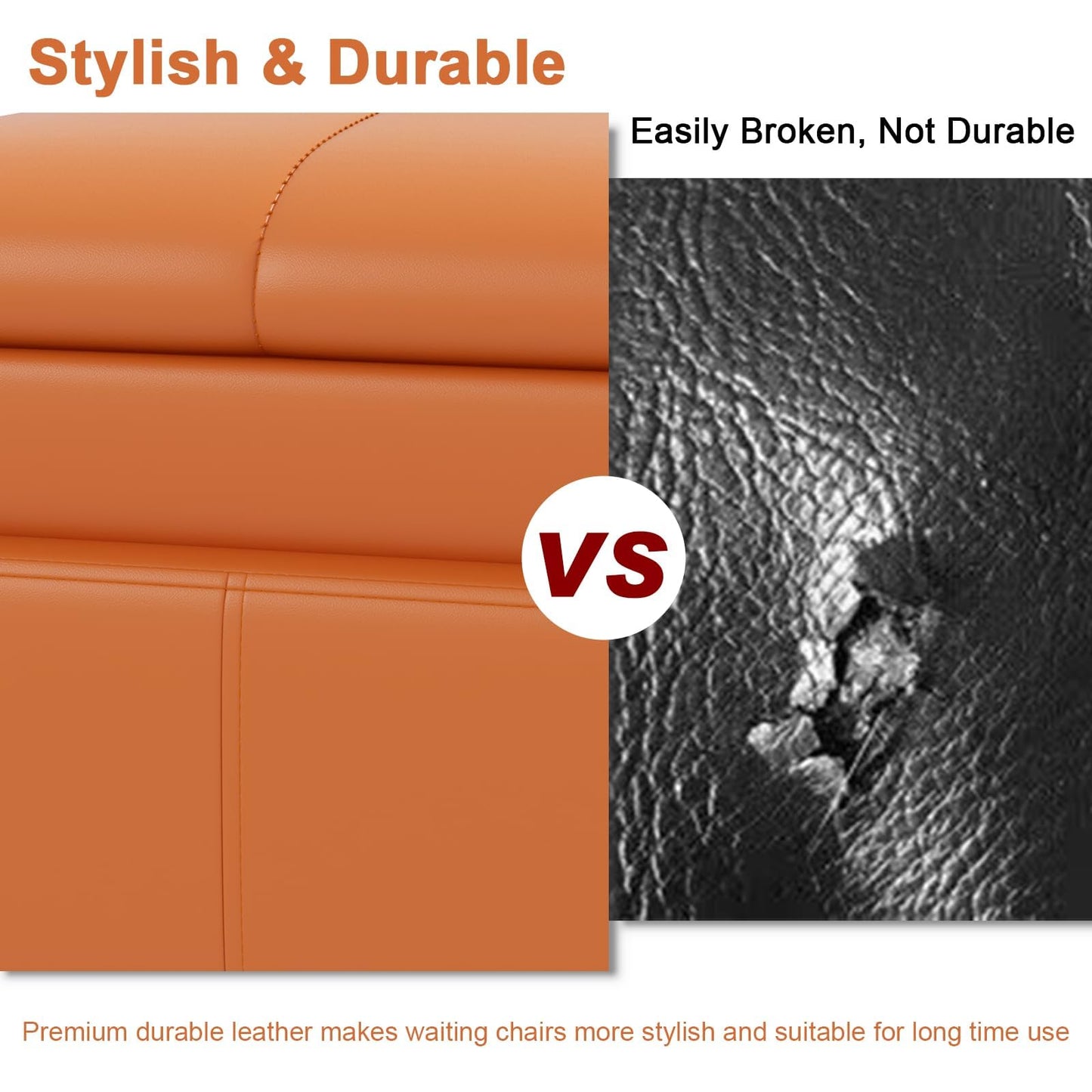 AIIT 3-Seat Waiting Room Bench - Reception Bench with Thickened PU Leather, Waiting Room Chairs Lobby Bench for Office Barber Store Salon Shop, Orange