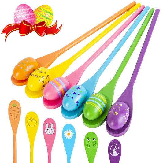 6 Players Easter Egg and Spoon Race Game Set for Kids and Family Activity Lawn Games Easter Party Favor Supplies Outdoor Fun Classroom Activities/ Games
