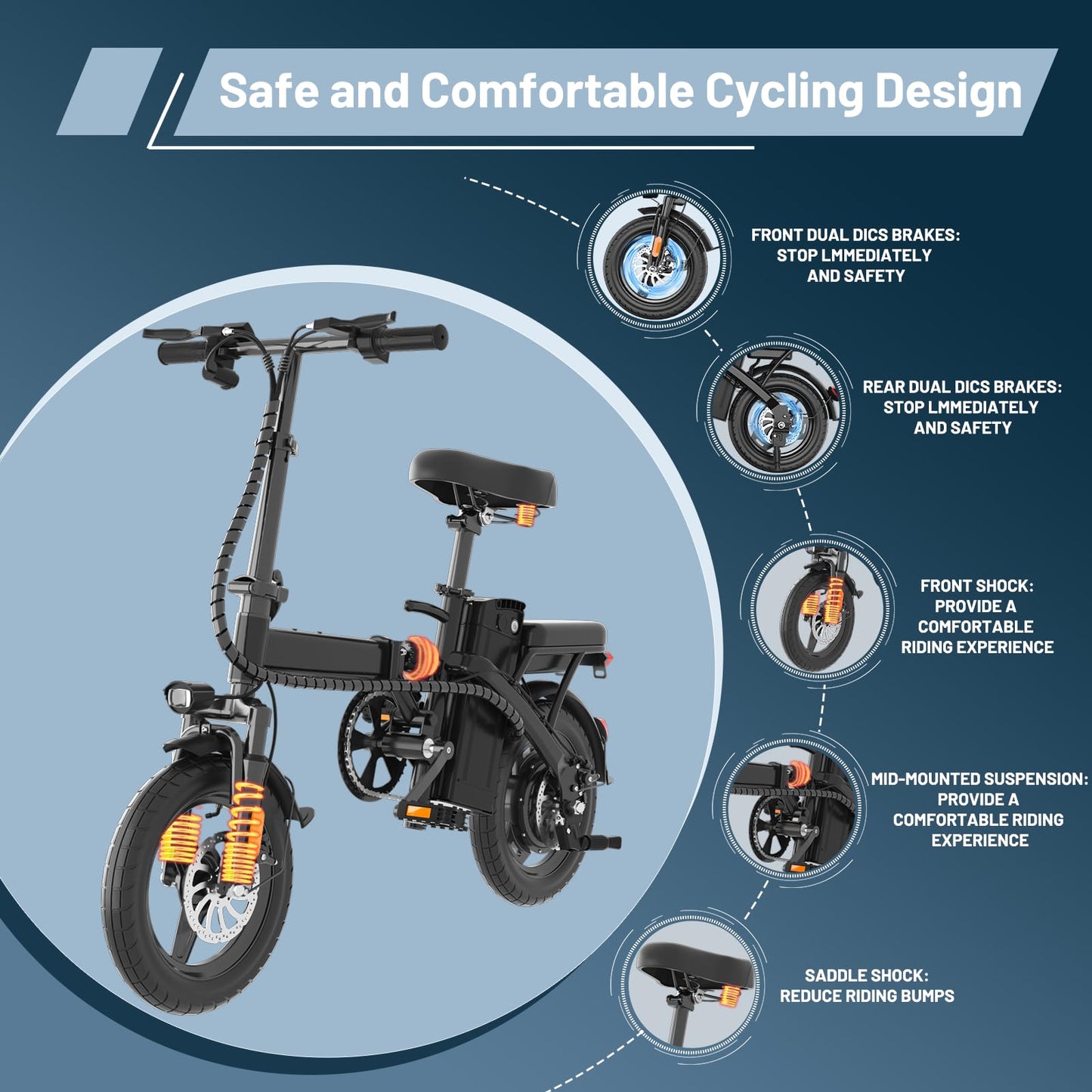 Folding Electric Bike for Adults and Teens, 14" Foldable E-Bike with 500W Motor, Commuter Mini E Bikes with 48V Removable Battery UL 2849 Certified, Electric Bicycle with 25 Miles PAS Range (Black)