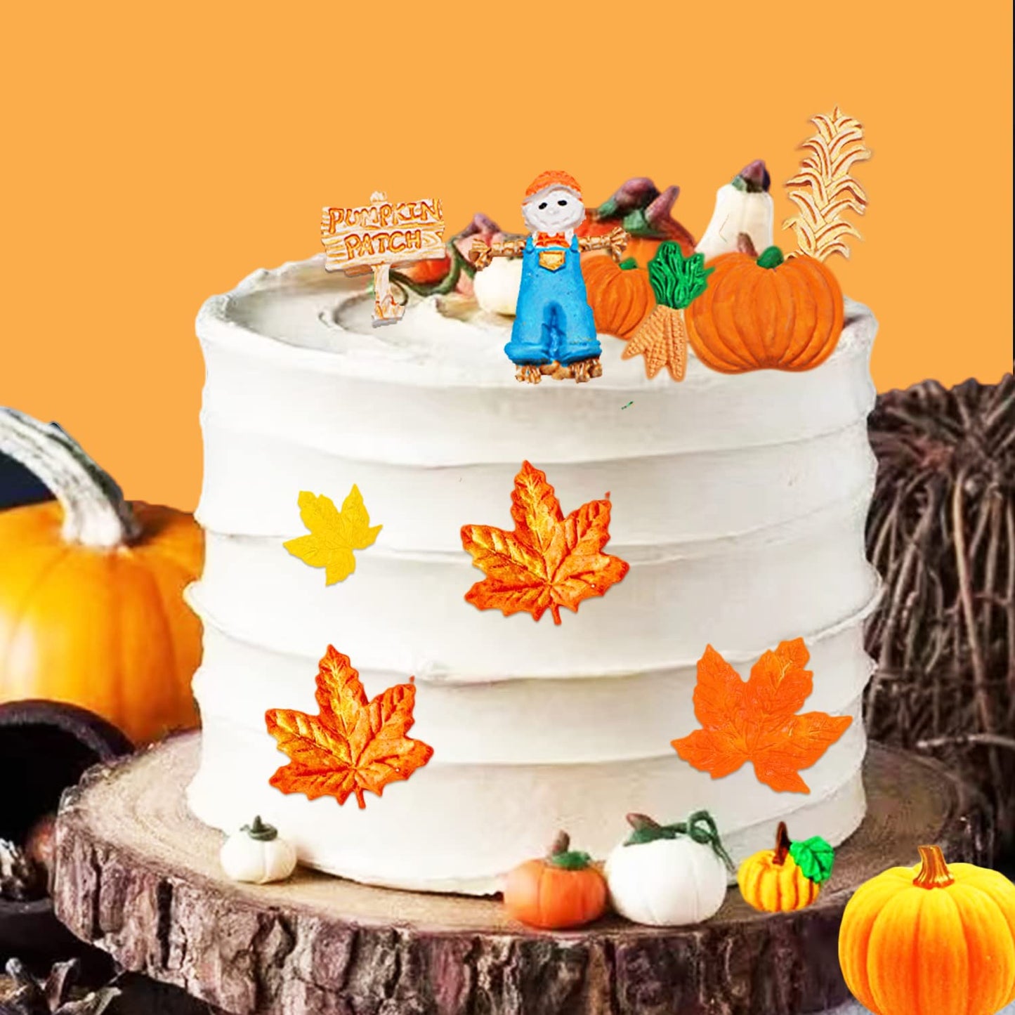 6Pcs 3D Pumpkin Mold Fall Maple Leaf Silicone Mold Mini Pumpkin Scarecrow Shape Chocolate Mold Halloween Thanksgiving Cake Molds Fondant Candy Mold for Cupcake Toppers Resin Candle Soap Baking Molds