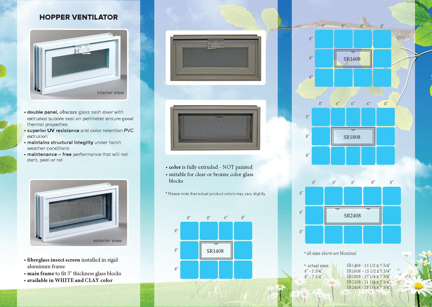 2408 Hopper Vent Window for Glass Blocks, Sheds, Cabins, Tiny Homes, Garages