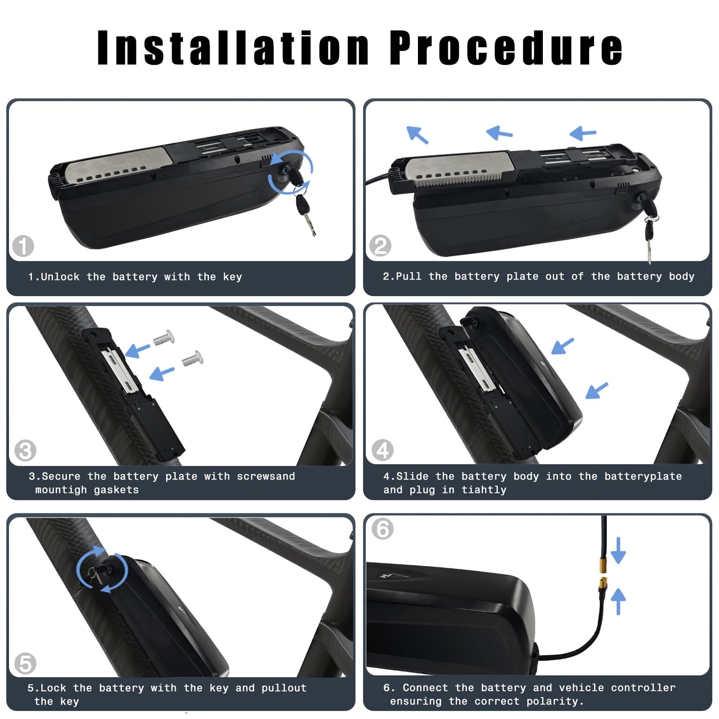 48V Ebike Battery 10Ah 16Ah 20Ah Electric Bike Lithium Battery for 0-1500W Electric Bike/E-Bike Motors, with 2A Fast Charger 30A BMS, Indicator Light, Safe Lock, USB Port(48V 20Ah)