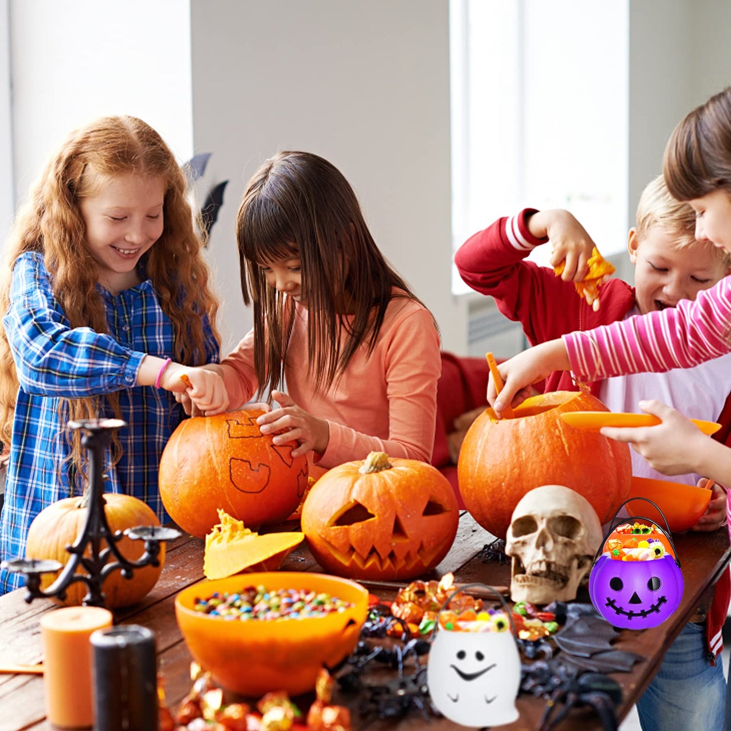 14 Pieces Halloween Candy Bucket,Mini Halloween Candy Holder,pumpkin ghost cauldron candy bucket for trick or treat,Halloween Party Supplies